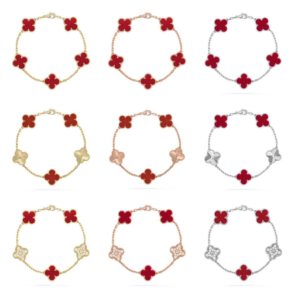 [Resenly Jewelry] CLOVER 5 MOTIF RED CORNELIAN BRACELET COLLECTION