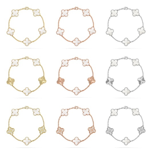 [Resenly Jewelry]CLOVER WHITE PEARL MOP 5 MOTIF BRACELET COLLECTION