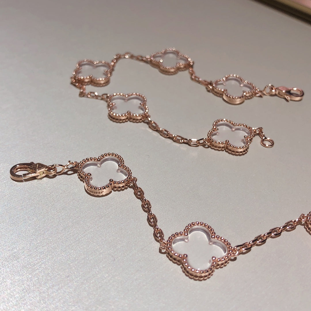 [Resenly Jewelry]CLOVER 5 MOTIF ROCK CRYSTAL BRACELET
