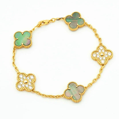 [Resenly Jewelry] CLOVER 5 MOTIF GRAY MOP BRACELET COLLECTION