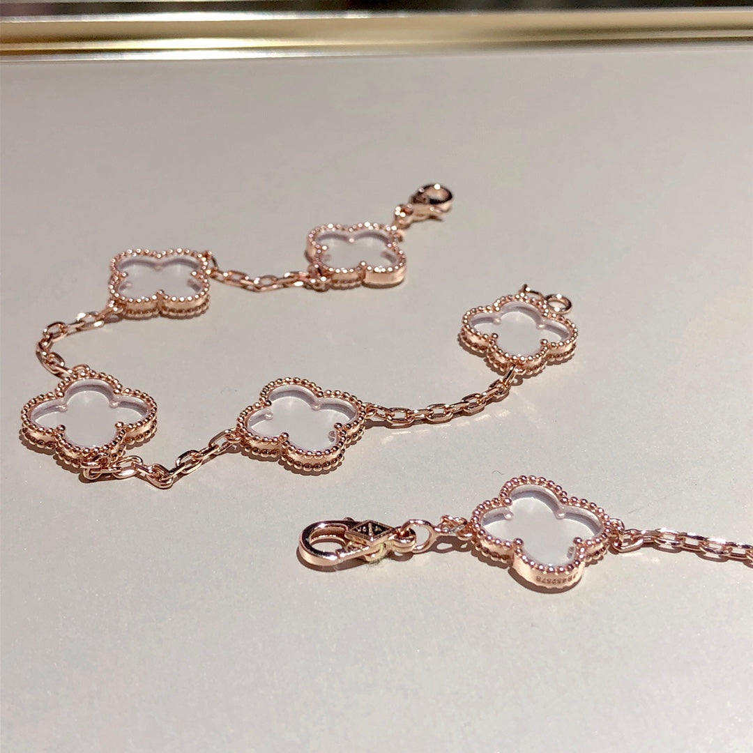 [Resenly Jewelry]CLOVER 5 MOTIF ROCK CRYSTAL BRACELET