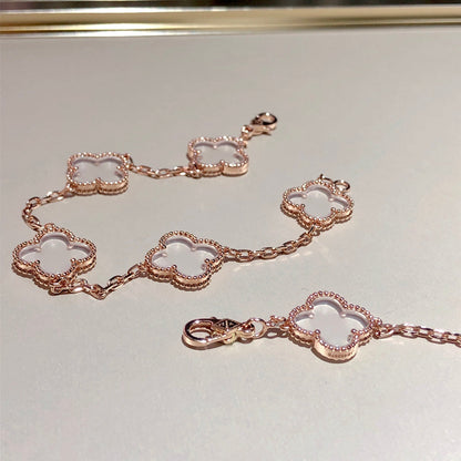 [Resenly Jewelry]CLOVER 5 MOTIF ROCK CRYSTAL BRACELET