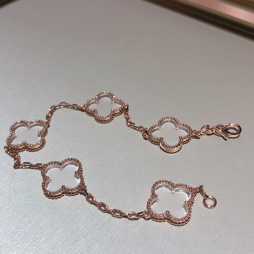 [Resenly Jewelry]CLOVER 5 MOTIF ROCK CRYSTAL BRACELET