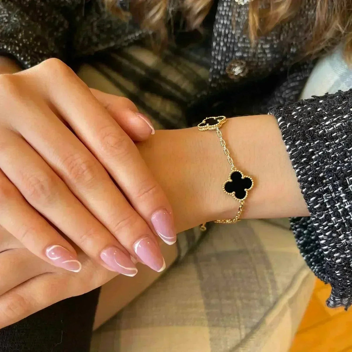 [Resenly Jewelry] CLOVER 5 MOTIF ONYXS BRACELET COLLECTION