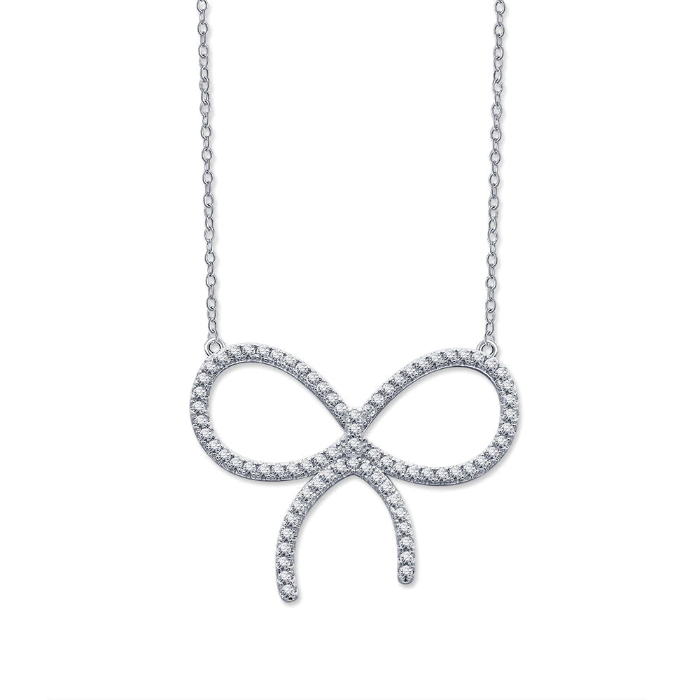[Resenly Jewelry]CLAW SET RHODIUM PLATED BOW NECKLACE