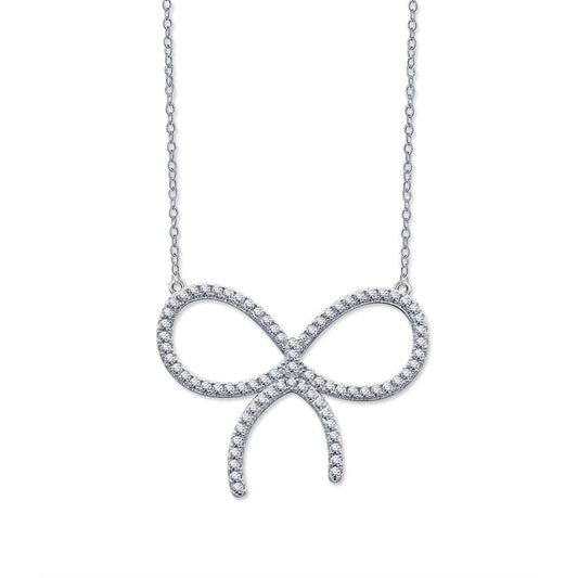 [Resenly Jewelry]CLAW SET RHODIUM PLATED BOW NECKLACE