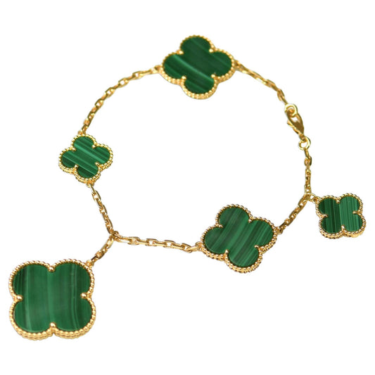 [Resenly Jewelry]MAGIC CLOVER MALACHITE GOLD BRACELET 5 MOTIFS