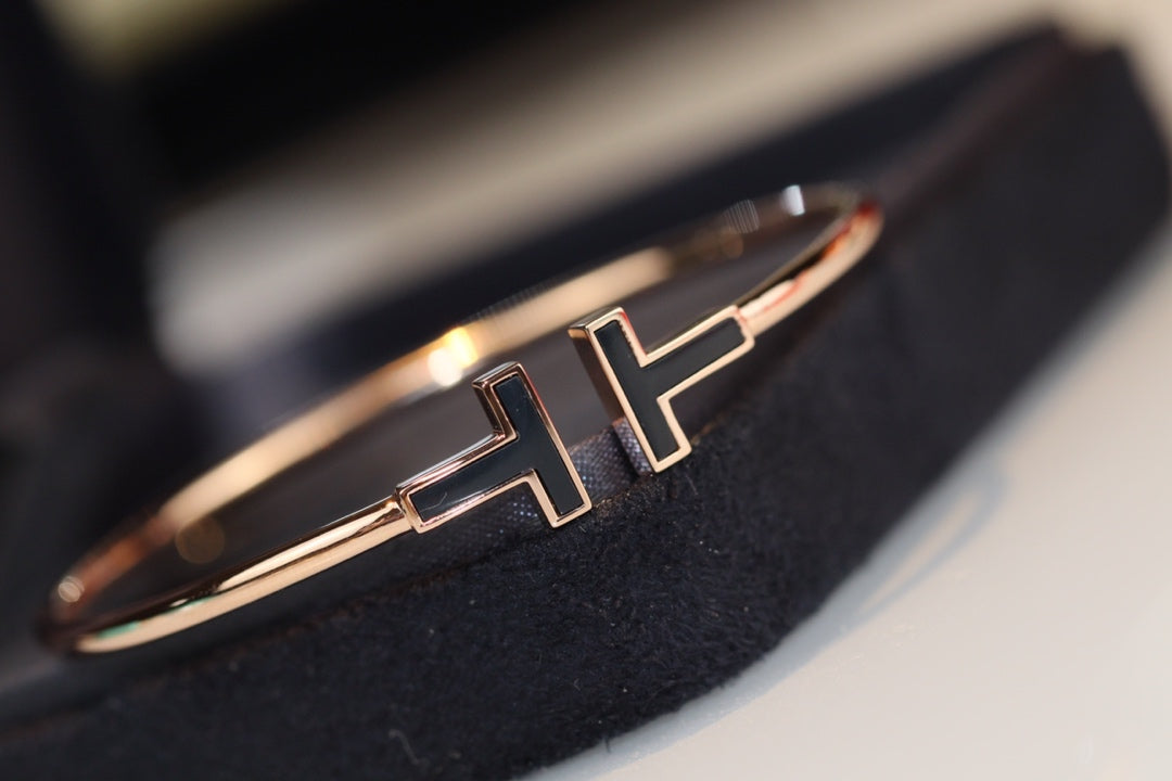 [Resenly Jewelry]T BRACELET 1.8MM ONYX PINK GOLD