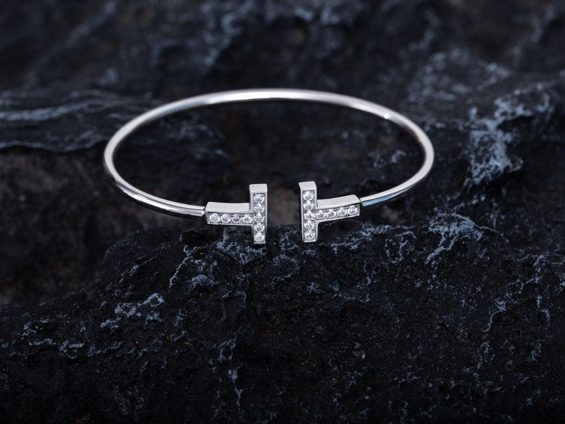 [Resenly Jewelry]T BRACELET 1.8MM DIAMOND SILVER
