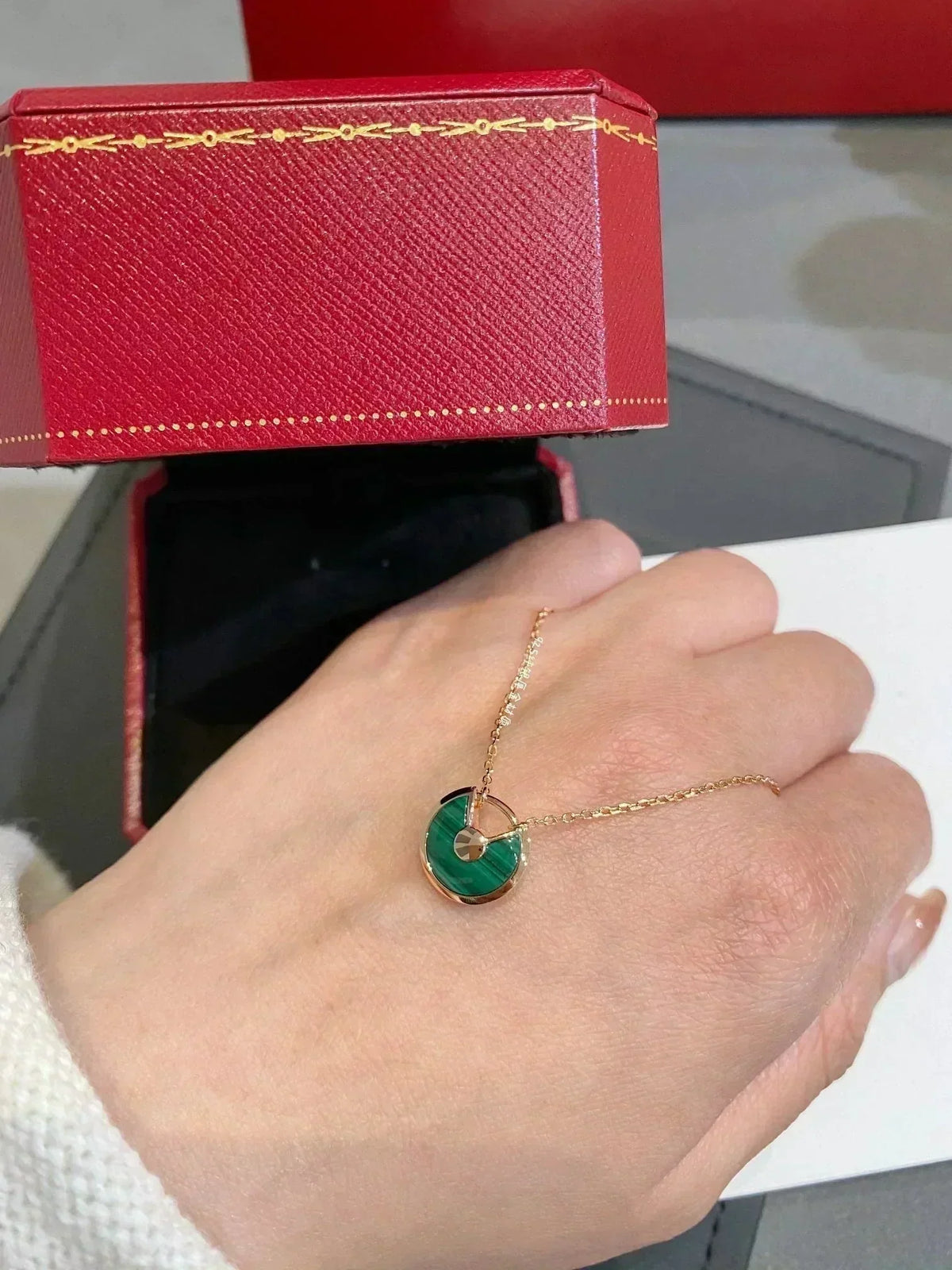 [Resenly Jewelry]AMULETTE ROSE GOLD MALACHITE NECKLACE