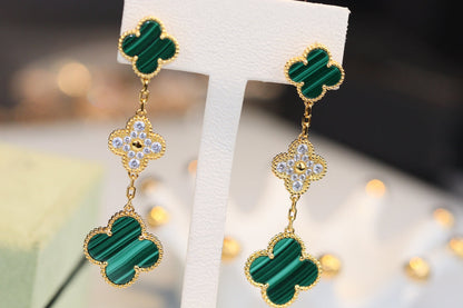 [Resenly Jewelry]CLOVER EARRINGS GOLD MALACHITE DIAMOND 3 MOTIF