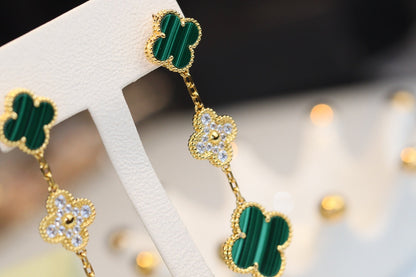[Resenly Jewelry]CLOVER EARRINGS GOLD MALACHITE DIAMOND 3 MOTIF
