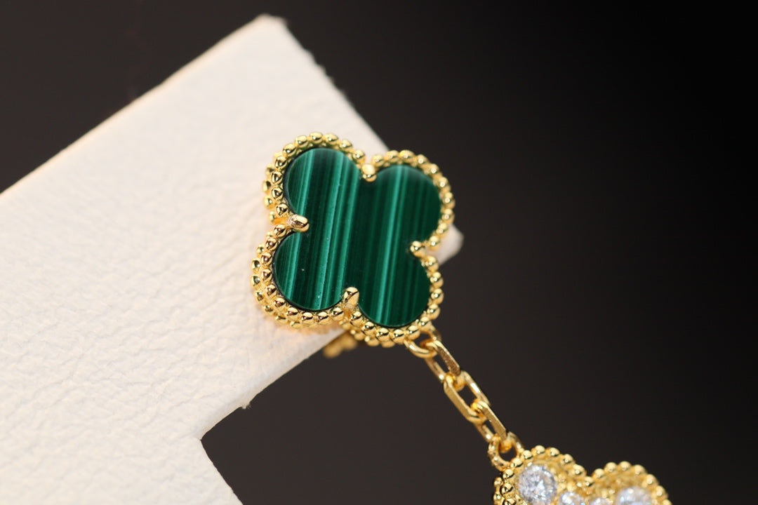 [Resenly Jewelry]CLOVER EARRINGS GOLD MALACHITE DIAMOND 3 MOTIF