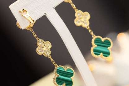 [Resenly Jewelry]CLOVER EARRINGS GOLD MALACHITE DIAMOND 3 MOTIF