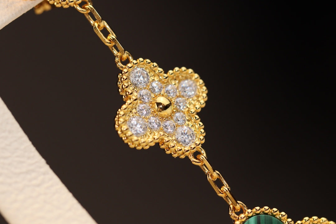 [Resenly Jewelry]CLOVER EARRINGS GOLD MALACHITE DIAMOND 3 MOTIF