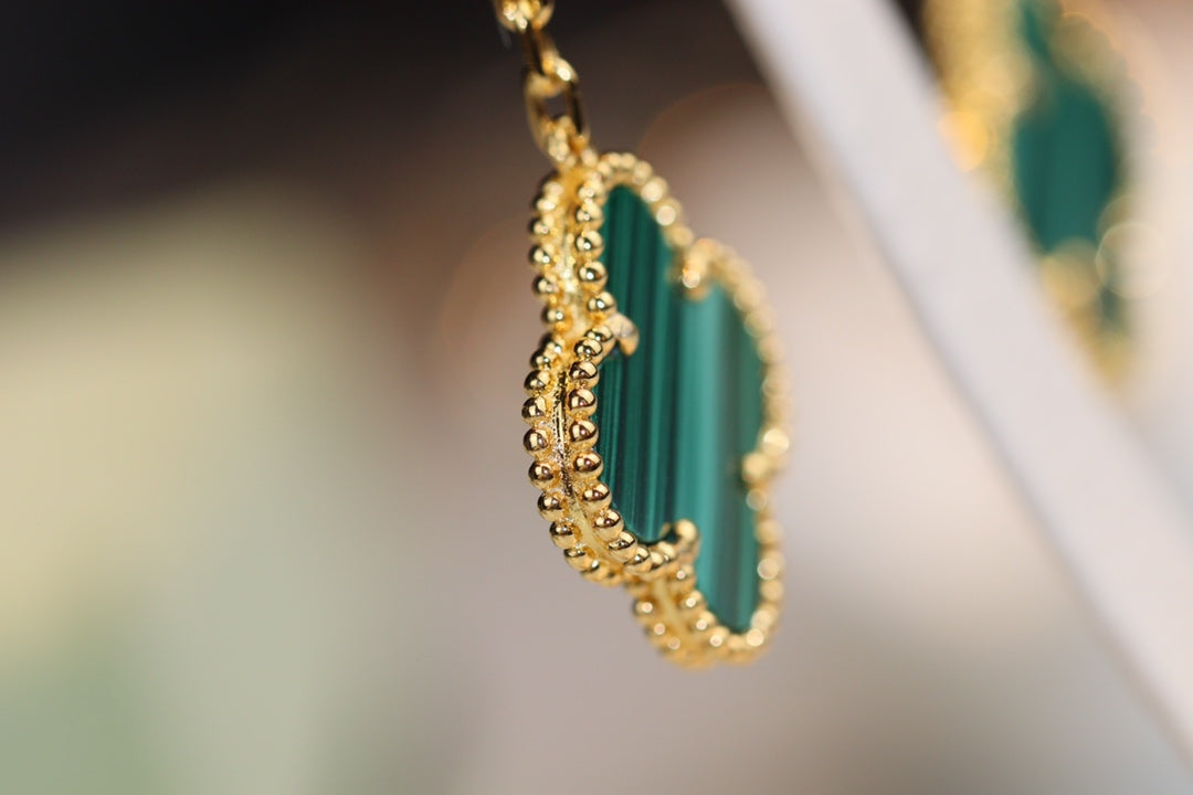 [Resenly Jewelry]CLOVER EARRINGS GOLD MALACHITE DIAMOND 3 MOTIF