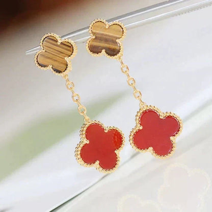 [Resenly Jewelry]CLOVER  2 MOTIF  TIGER EYE CARNELIAN EARRINGS