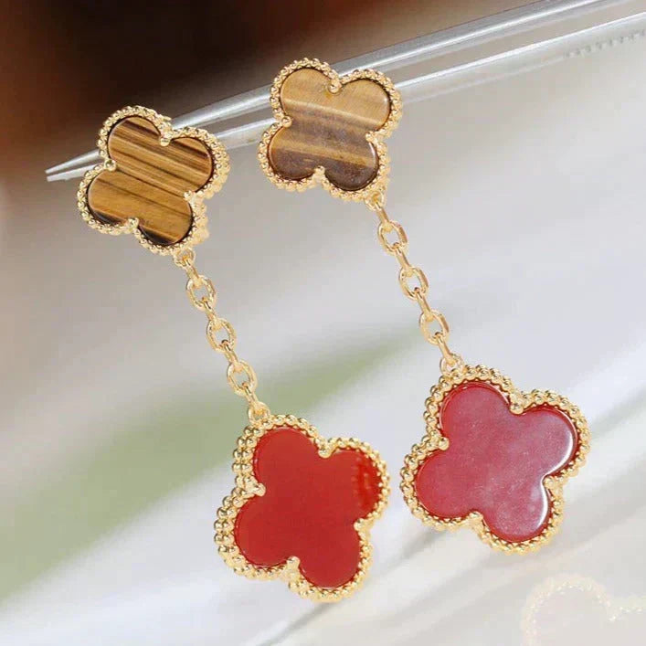 [Resenly Jewelry]CLOVER  2 MOTIF  TIGER EYE CARNELIAN EARRINGS
