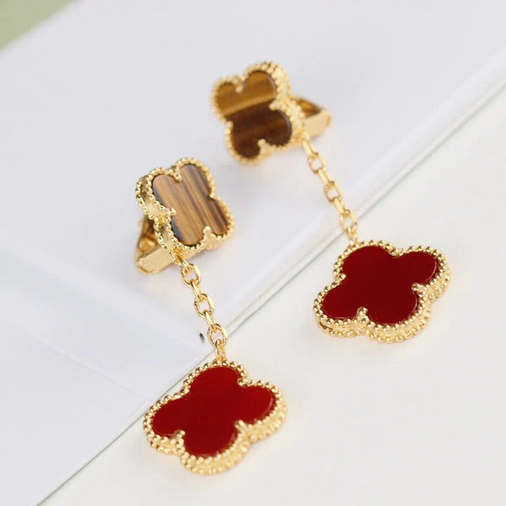 [Resenly Jewelry]CLOVER  2 MOTIF  TIGER EYE CARNELIAN EARRINGS