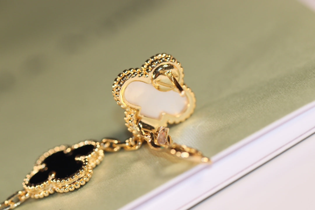 [Resenly Jewelry]CLOVER EARRINGS GOLD ONYX MOP 3 MOTIF