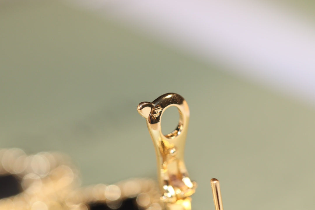 [Resenly Jewelry]CLOVER EARRINGS GOLD ONYX MOP 3 MOTIF