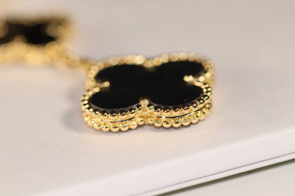 [Resenly Jewelry]CLOVER EARRINGS GOLD ONYX MOP 3 MOTIF