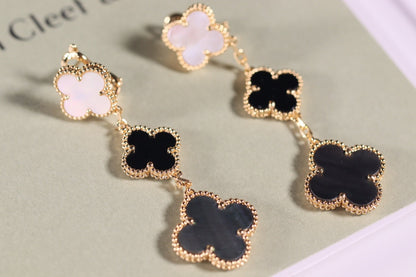 [Resenly Jewelry]CLOVER EARRINGS GOLD ONYX MOP 3 MOTIF