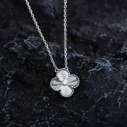 [Resenly Jewelry]CLOVER  15MM DIAMOND LASER NECKLACE SILVER