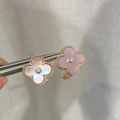 [Resenly Jewelry]CLOVER MEDIUM 1 MOTIFS  PINK MOP DIAMOND EARRINGS