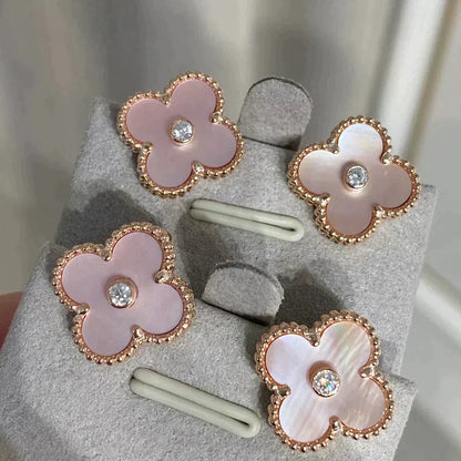 [Resenly Jewelry]CLOVER MEDIUM 1 MOTIFS  PINK MOP DIAMOND EARRINGS