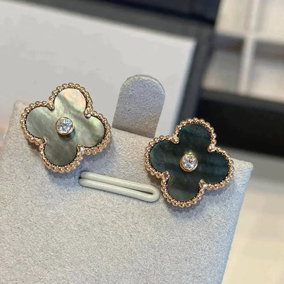 [Resenly Jewelry]CLOVER MEDIUM 1 MOTIFS GRAY MOP  DIAMOND EARRINGS