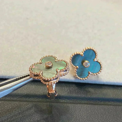 [Resenly Jewelry]CLOVER MEDIUM 1 MOTIFS GRAY MOP  DIAMOND EARRINGS