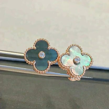 [Resenly Jewelry]CLOVER MEDIUM 1 MOTIFS GRAY MOP  DIAMOND EARRINGS