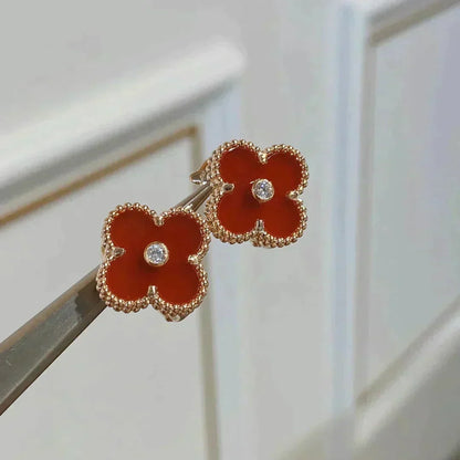 [Resenly Jewelry]CLOVER MEDIUM 1 MOTIFS CARNELIAN  DIAMOND earrings