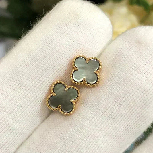 [Resenly Jewelry]CLOVER MINI 9.5MM GRAY MOP EARRINGS