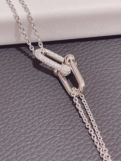 [Resenly Jewelry]HARDWEAR DOUBLE LINK PEDANT SILVER DIAMOND NECKLACE
