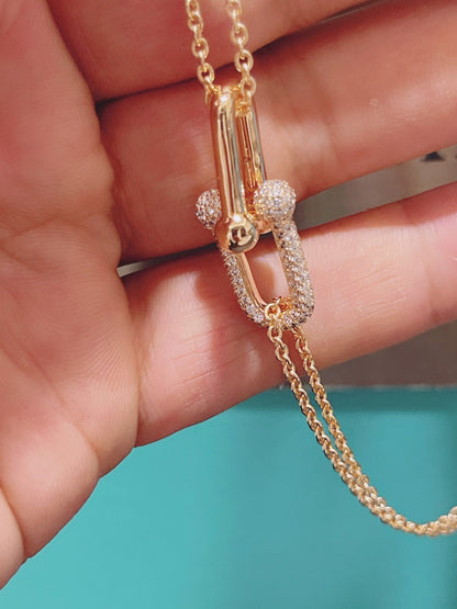[Resenly Jewelry]HARDWEAR DOUBLE LINK PEDANT PINK GOLD DIAMOND NECKLACE