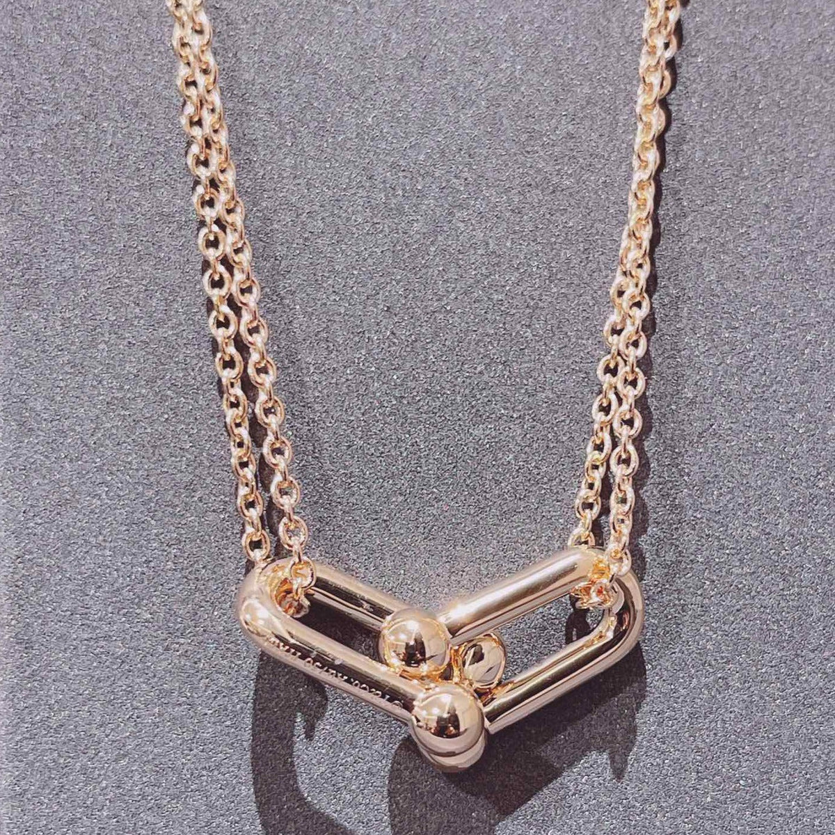 [Resenly Jewelry]HARDWEAR DOUBLE LINK PEDANT PINK GOLD NECKLACE