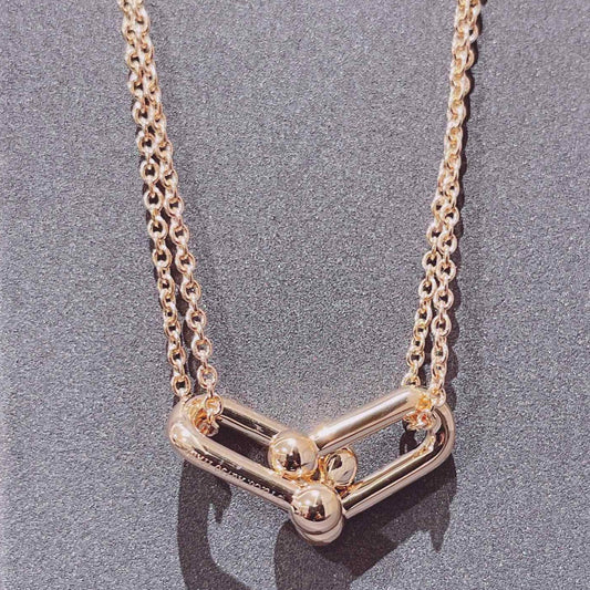 [Resenly Jewelry]HARDWEAR DOUBLE LINK PEDANT PINK GOLD NECKLACE