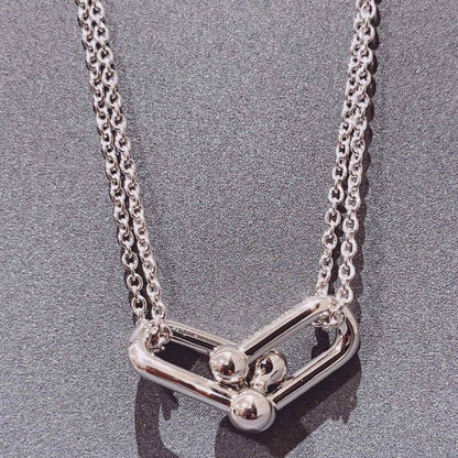 [Resenly Jewelry]HARDWEAR DOUBLE LINK PEDANT SILVER NECKLACE