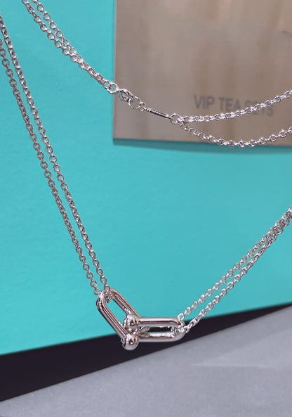 [Resenly Jewelry]HARDWEAR DOUBLE LINK PEDANT SILVER NECKLACE