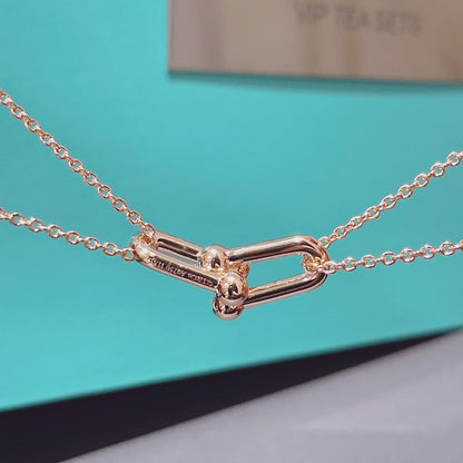 [Resenly Jewelry]HARDWEAR DOUBLE LINK PEDANT PINK GOLD NECKLACE