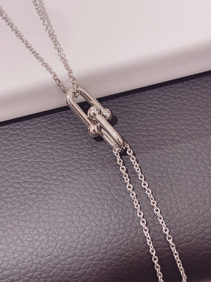 [Resenly Jewelry]HARDWEAR DOUBLE LINK PEDANT SILVER NECKLACE
