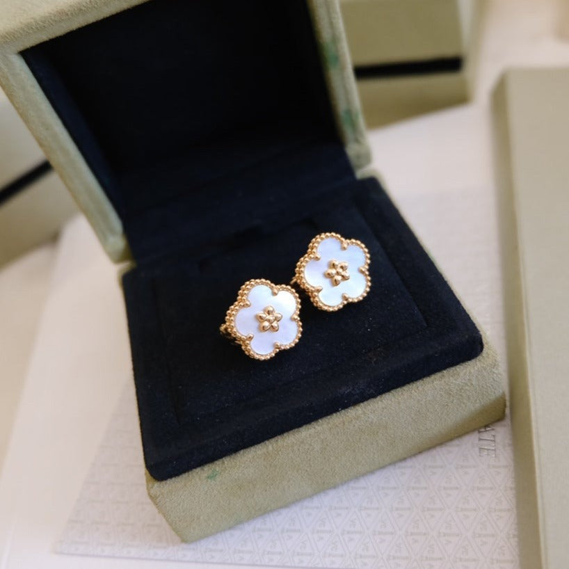 [Resenly Jewelry]LUCKY PINK GOLD WHITE MOP EARRINGS