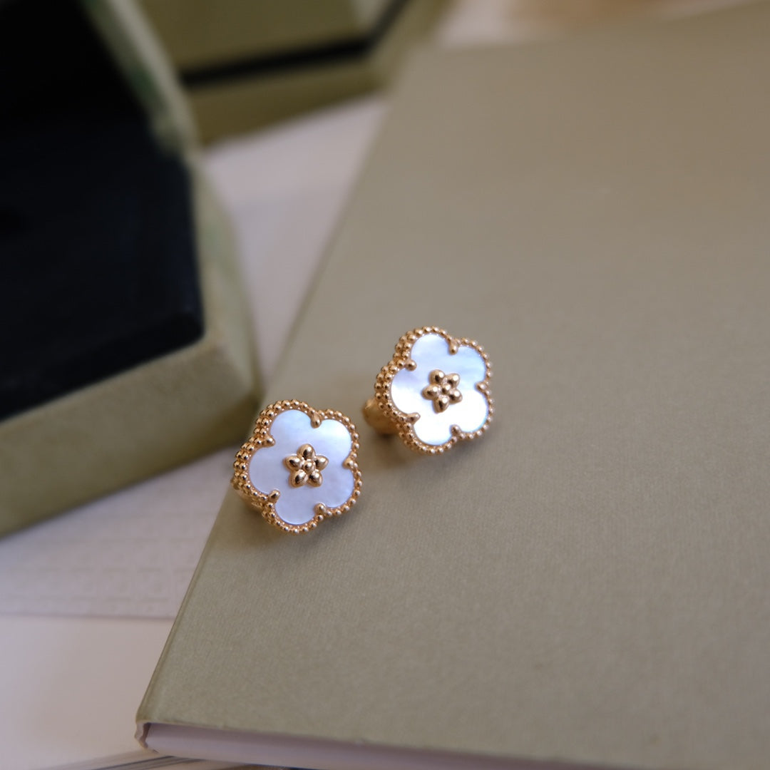 [Resenly Jewelry]LUCKY PINK GOLD WHITE MOP EARRINGS