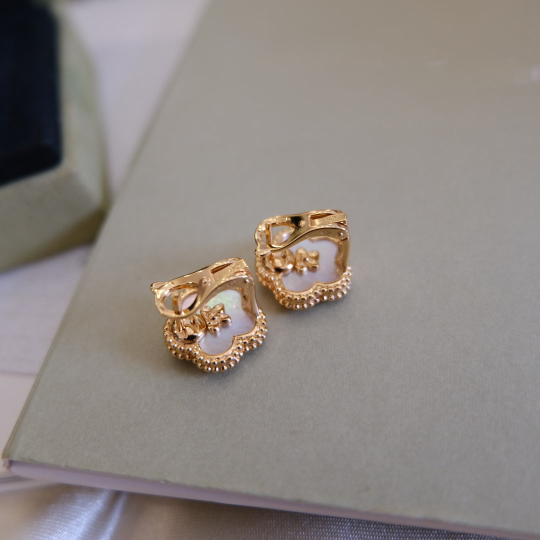 [Resenly Jewelry]LUCKY PINK GOLD WHITE MOP EARRINGS