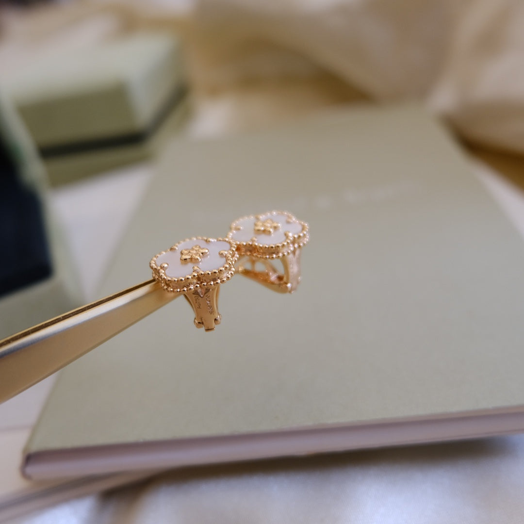[Resenly Jewelry]LUCKY PINK GOLD WHITE MOP EARRINGS