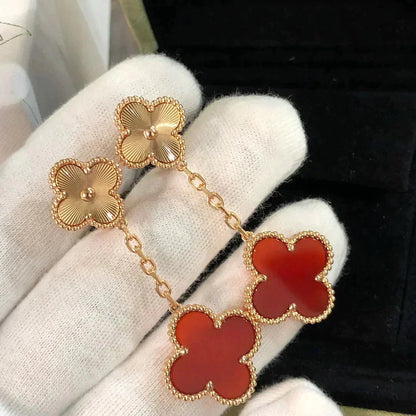 [Resenly Jewelry]CLOVER 2 MOTIF  LASER CARNELIAN EARRINGS