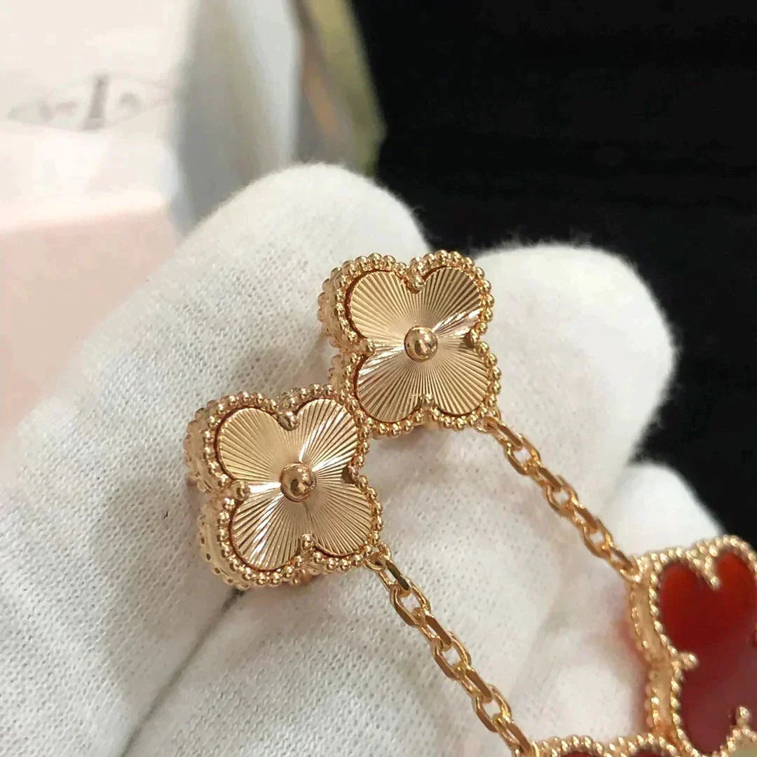 [Resenly Jewelry]CLOVER 2 MOTIF  LASER CARNELIAN EARRINGS