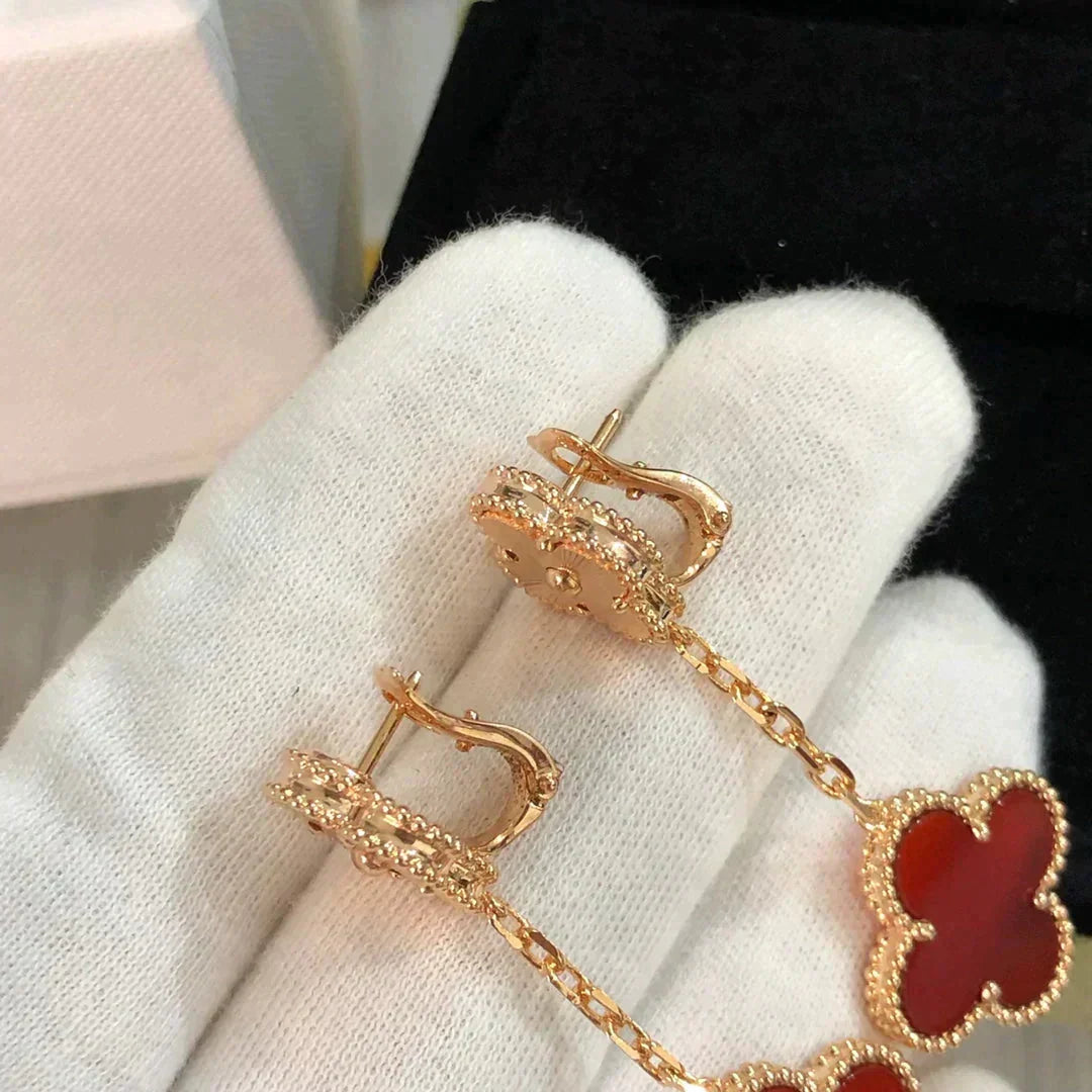 [Resenly Jewelry]CLOVER 2 MOTIF  LASER CARNELIAN EARRINGS